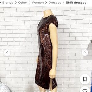 Anthropologie Brown Sequin Shift Dress